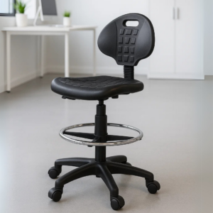 Silla Cajero Industrial Polurietano Negro con Aro Cromado