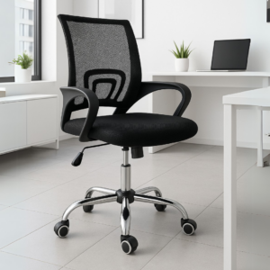 Silla Operativa E102 Mesh y Tela Color Negro Base Cromada