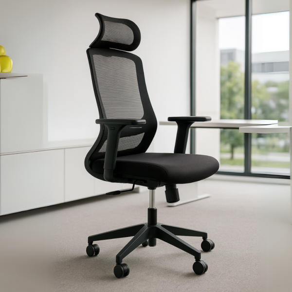 Silla Ejecutiva H7 Mesh y Tela Negra Estructura Negra