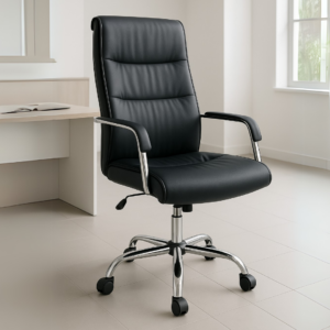 Sillón Ejecutivo Magnus en vinipiel Color Negro con Base Cromada