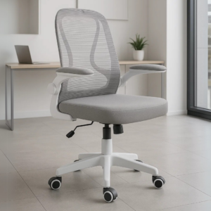 Silla Operativa E107 con Descansabrazos Abatible Blanca