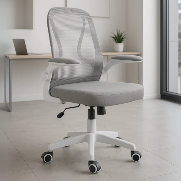 Silla Operativa E107 con Descansabrazos Abatible Blanca