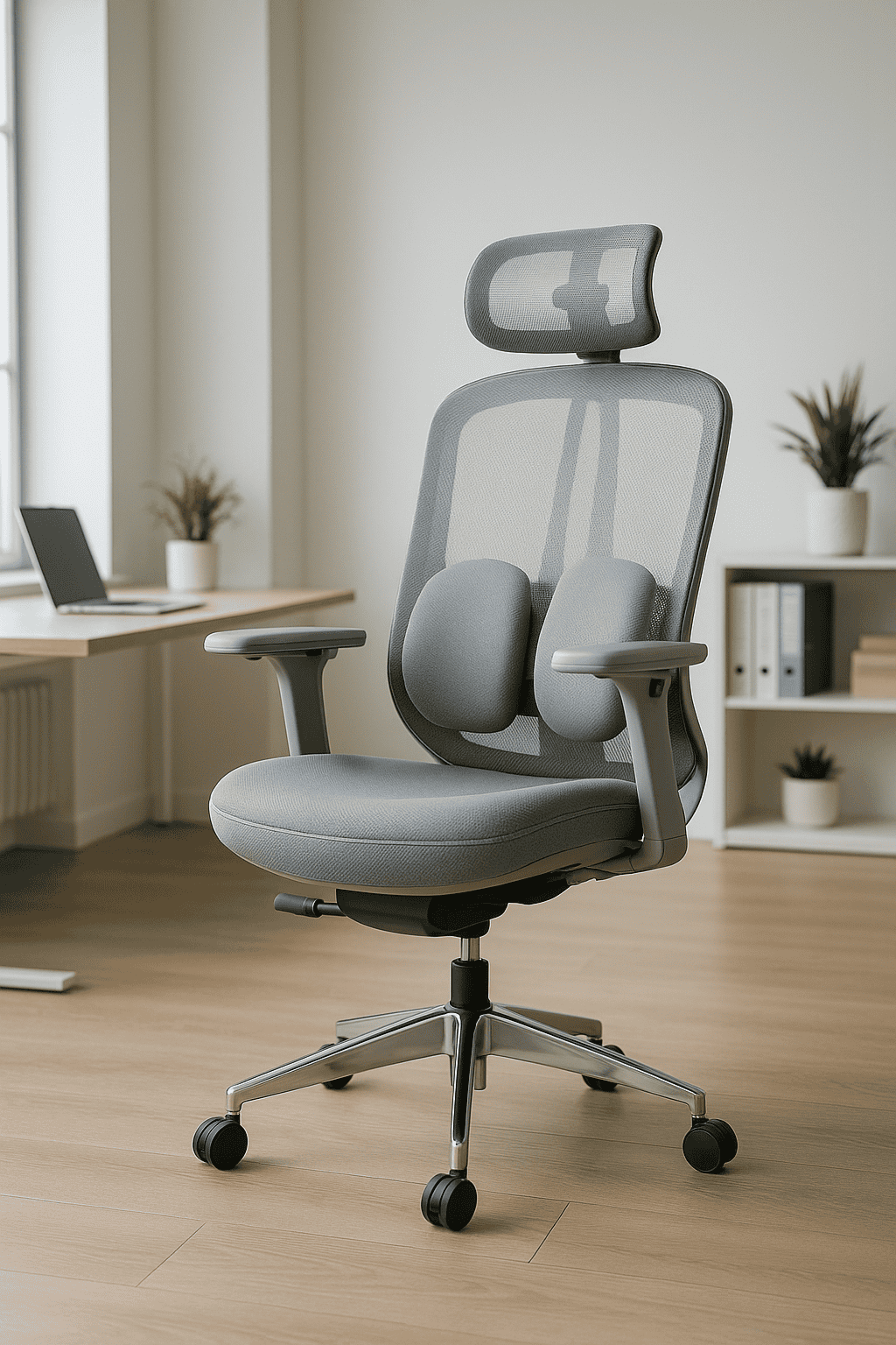 Silla Ejecutiva Organic Mesh y Tela Gris Base Cromada - Image 5