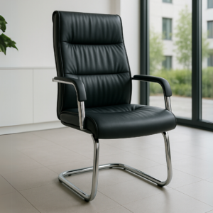 Silla de Visita Magnus en vinipiel Color Negro con Base Trineo Cromada
