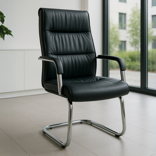 Silla de Visita Magnus en vinipiel Color Negro con Base Trineo Cromada