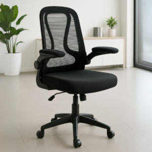 Silla Operativa E107 con Descansabrazos Abatible Negra