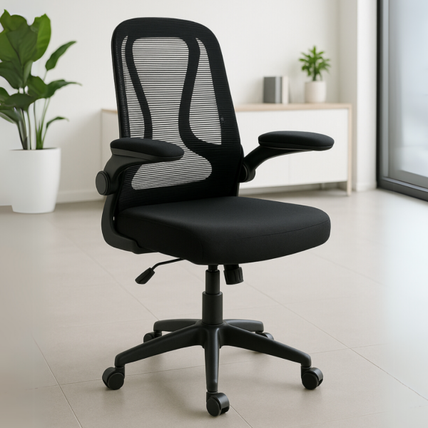 Silla Operativa E107 con Descansabrazos Abatible Negra