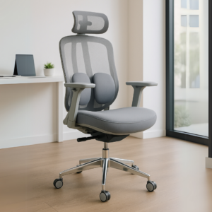 Silla Ejecutiva Organic Mesh y Tela Gris Base Cromada