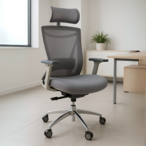 Silla Ejecutiva H8 Mesh y Tela Gris Base Cromada