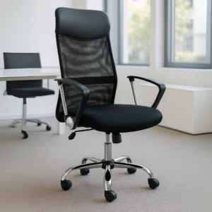 Silla Ejecutiva E103 Mesh y Tela Color Negro Base Cromada