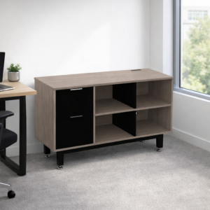 Credenza Alta con Papelera y Archivo 120 x 75 cm (Izquierdo, Ceniza)