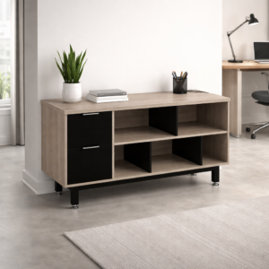 Credenza Alta con Papelera y Archivo 150 x 75 cm (Izquierdo, Ceniza)