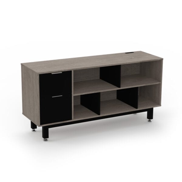 Credenza Alta con Papelera y Archivo 150 x 75 cm (Izquierdo, Ceniza)