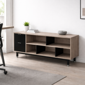 Credenza Alta con Papelera y Archivo 180 x 75 cm (Izquierdo, Ceniza)