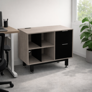 Credenza Alta con Papelera y Archivo 90 x 75 cm (Derecho, Ceniza)