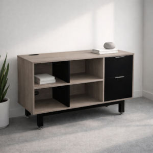 Credenza Alta con Papelera y Archivo 120 x 75 cm (Derecho, Ceniza)