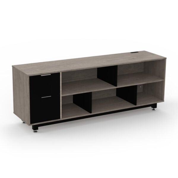 Credenza Baja con Papelera y Archivo 180 x 67.5 cm (Izquierdo, Ceniza)