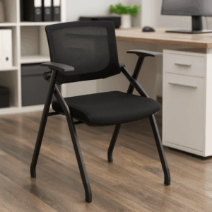 Silla de Visita N1 con regatón en tela negra y mesh