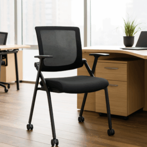 Silla de Visita N1 con ruedas en tela negra y mesh