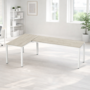 Configuración en L Billydesk 120x240cm - Encino Polar-Blanco