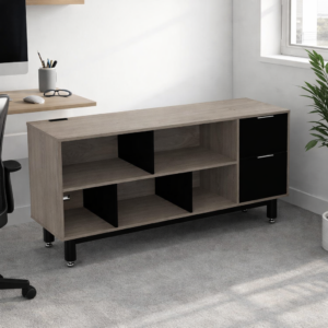 Credenza Alta con Papelera y Archivo 150 x 75 cm (Derecho, Ceniza)