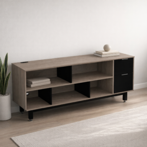 Credenza Alta con Papelera y Archivo 180 x 75 cm (Derecho, Ceniza)