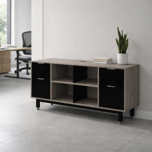 Credenza Alta con Doble Papelera y Archivo 150 x 75 cm (Ceniza)