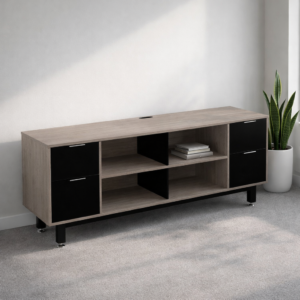 Credenza Alta con Doble Papelera y Archivo 180 x 75 cm (Ceniza)