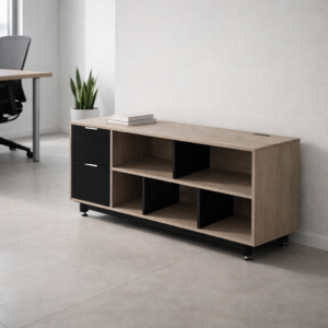 Credenza Baja con Papelera y Archivo 150 x 67.5 cm (Izquierdo, Ceniza)