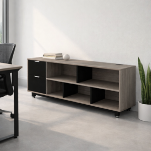 Credenza Baja con Papelera y Archivo 180 x 67.5 cm (Izquierdo, Ceniza)