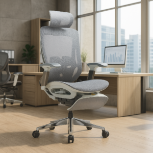 Silla Ejecutiva TH06 Mesh Gris y Descansapiés