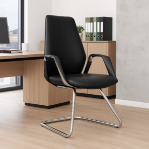 Silla de Visita TH03V Vinipiel Negro y Base de Trineo Cromada