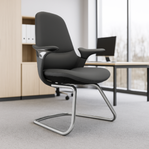 Silla de Visita TH09 Vinipiel Negro y Base de Trineo Cromada