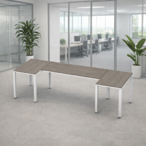 Escritorio en U Billydesk 90x270x90cm - Ceniza-Blanco