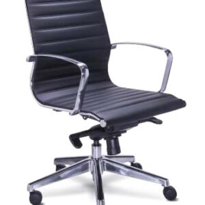 Silla semi ejecutiva Retro Respaldo Bajo Tapiz Vinilpiel Negro (accesorios Aluminio), RE-1751 Negro