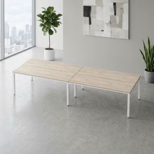 Sala de juntas 10 personas Billydesk 360 cm Encino Polar Estructura Blanca