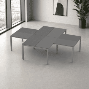 Mesa de oficina moderna y funcional en espacio minimalista.