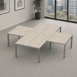 Mesa de oficina moderna y funcional en espacio de trabajo.