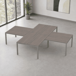 Mesa de oficina moderna y funcional para espacios de trabajo colaborativos.