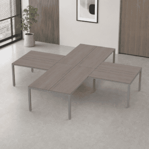 Mesa de oficina moderna y funcional para espacios de trabajo colaborativos.