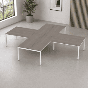 Mesa de oficina moderna y funcional para espacios de trabajo colaborativos.