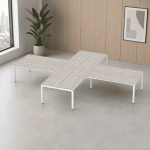 Escritorio en X Billydesk 480x360cm - encino-polar-blanco