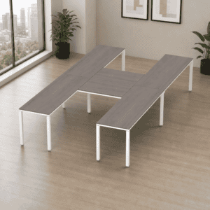 Escritorio en H Billydesk 360x210cm - Ceniza-Blanco