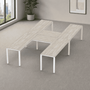 Escritorio en H Billydesk 360x210cm - Encino-Polar-Blanco
