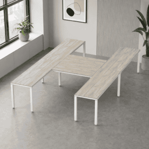 Escritorio en H Billydesk 360x240cm - Encino-Polar-Blanco