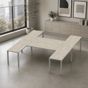 Escritorio en H Billydesk 300x270cm - Encino Polar-Oxford