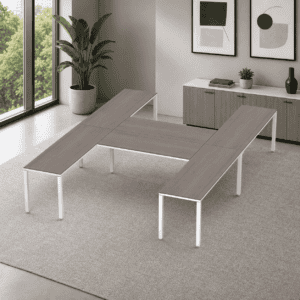 Escritorio en H Billydesk 360x270cm - Ceniza-Blanco