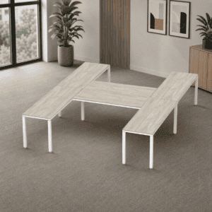 Escritorio en H Billydesk 360x270cm - Encino-Polar-Blanco