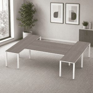 Escritorio en H Billydesk 240x300cm - Ceniza-Blanco