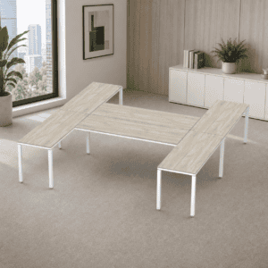 Escritorio en H Billydesk 300x300cm - Encino-Polar-Blanco